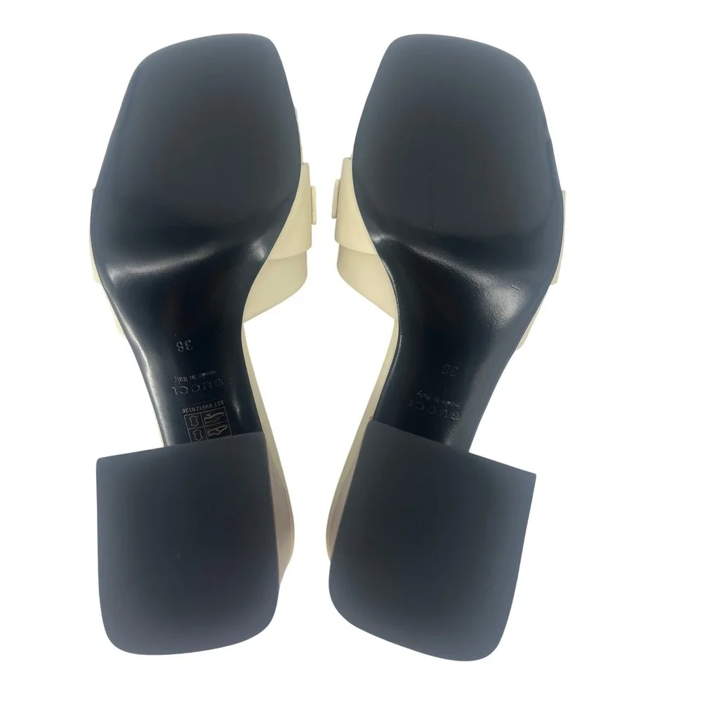 Gucci Signoria Slide Sandals White Leather Chain Heels Size 38
